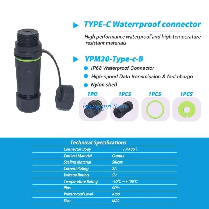 C7AB 1pc/2pcs 품질 IP68 방수 케이블 유형 C 암 커넥터 유형 C 플러그