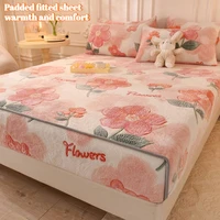 1 Pc Warm Coral Velvet Fitted Sheet Elastic Mattress Cover Fluffy Coral Fleece Bed Sheet Winter Warm and Cosy Plush Fitted Sheet 1