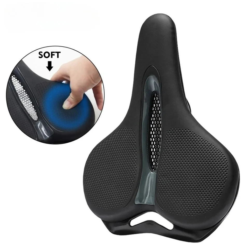 MTB Bike Saddle Breathable Big Butt Cushion Leather Surface Seat