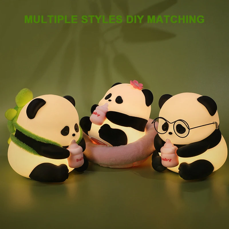 RGB Panda LED Night Light Cute USB Rechargeable Silicone Touch Sensor 7 Colors Cartoon Sleeping Lamp Home Bedroom Decoration 6