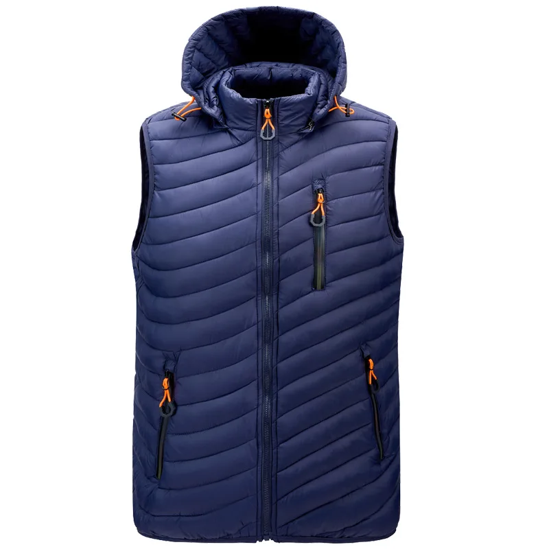 New Men's Zippered Hooded Vest For Autumn Winter Outerwear Warm Thickened Cotton Vest Fashion Casual Sleeveless Jacket Coat