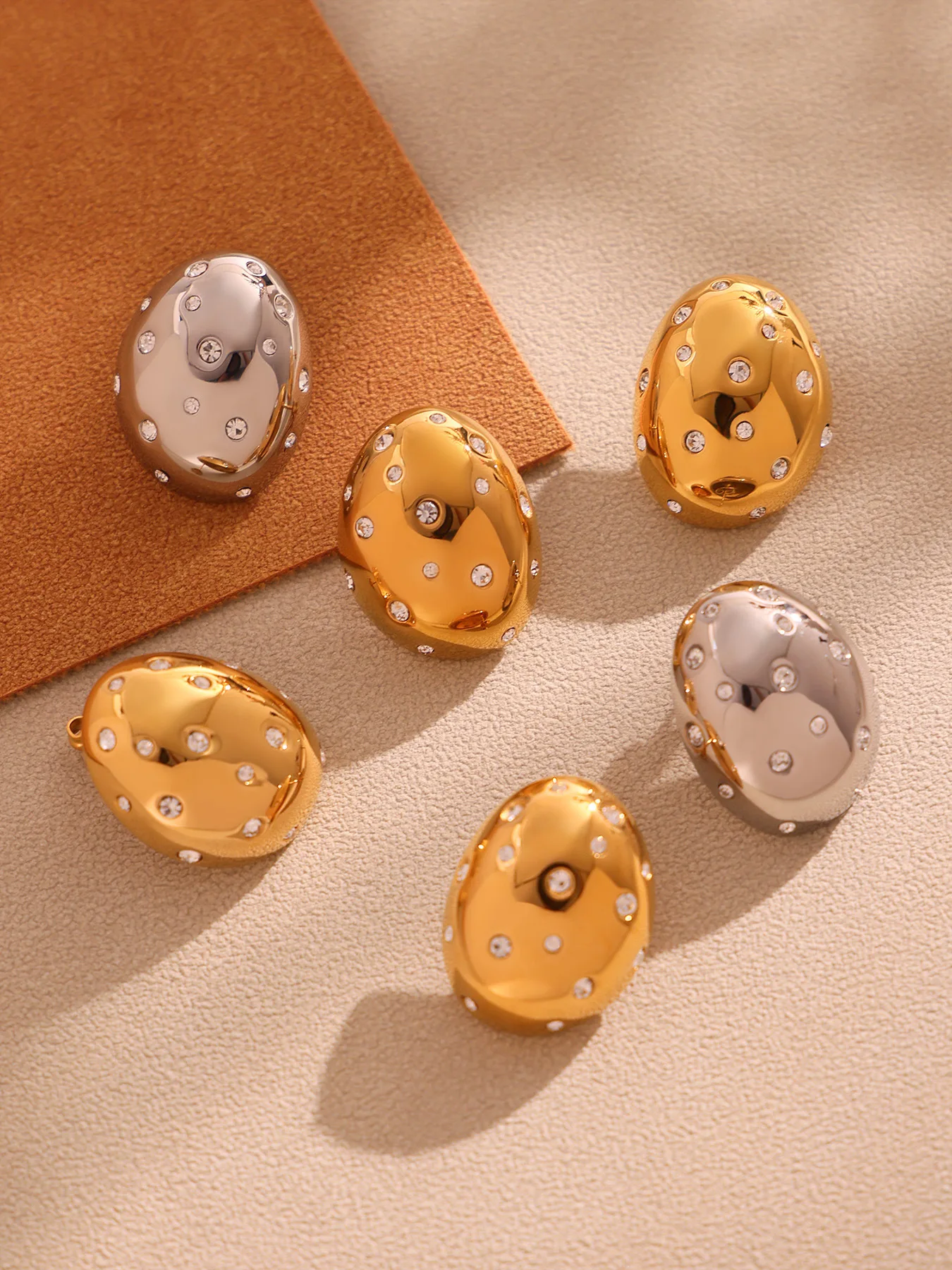 Mode Gold Farbe Silber Edelstahl Große Ohrringe für Frauen Oval Zirkon 18K Gold Überzogene Luxus Ohrringe Wasserdicht Schmuck – Detail 9