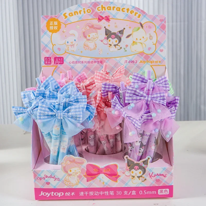 

Sanrio 30/36pcs 0.5mm Click Gel Pen Kawaii Kuromi Cinnamon Melody Bow Black Signature Pen Student Stationery Gift