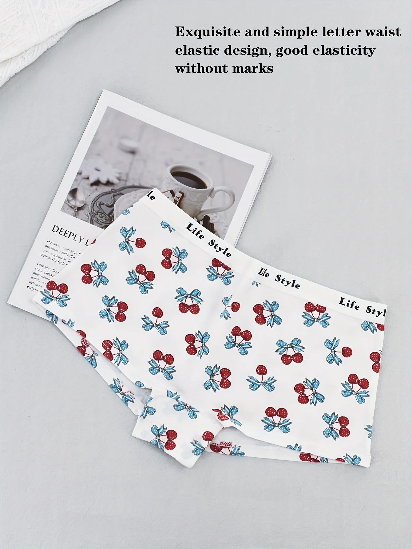 لون عشوائي 3 نمط الفاكهة لطيف الكرز طباعة ملابس داخلية غير رسمية مريحة وقابلة للتنفس للنساء، سراويل الملاكم