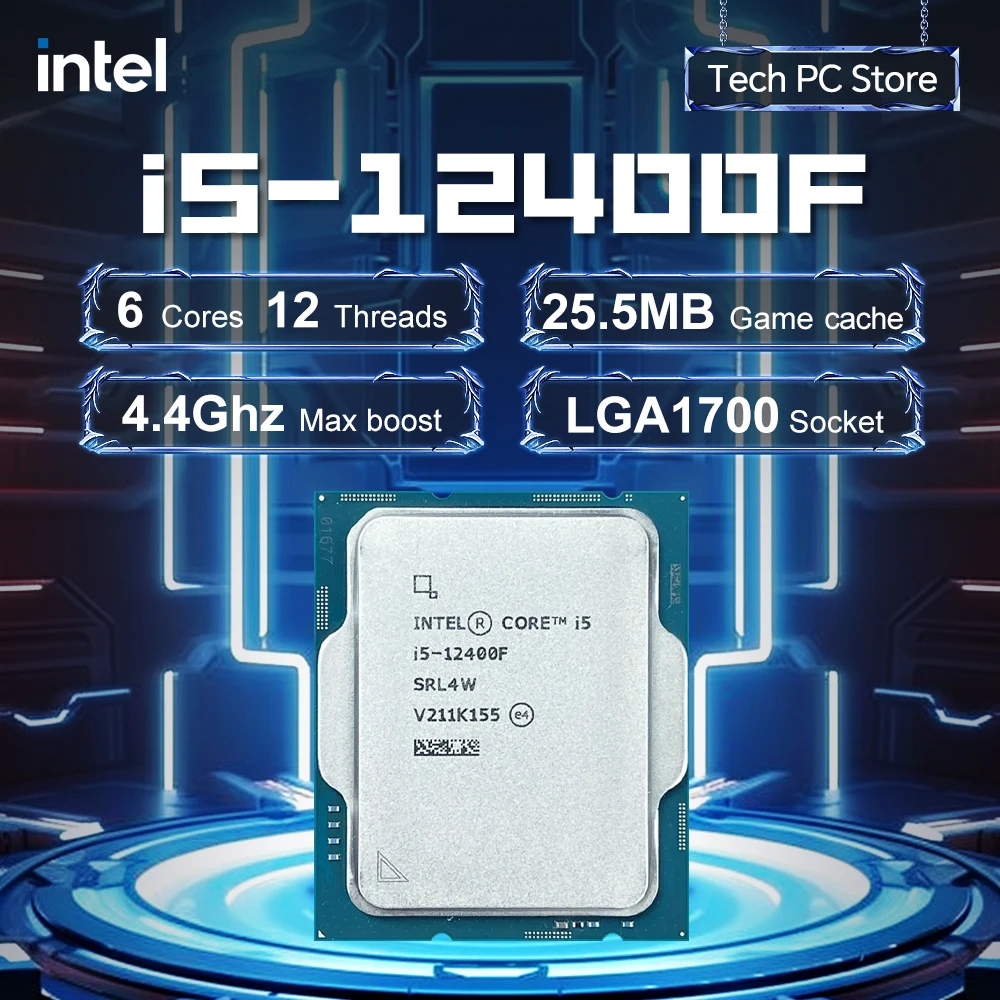 Intel Core i5 12400F 6-ядерний (6-подібний) 12-потоковий процесор 2,5 ГГц 65 Вт 7 нм L3=18 МБ LGA 1700 Без кулера