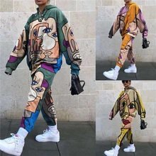 

Face Graffiti Deisign Tracksuit Women Two Piece Set Spring Autumn Clothes Fun Print Hooded Sweatshirt Pants Suit Hip Hop Outfits