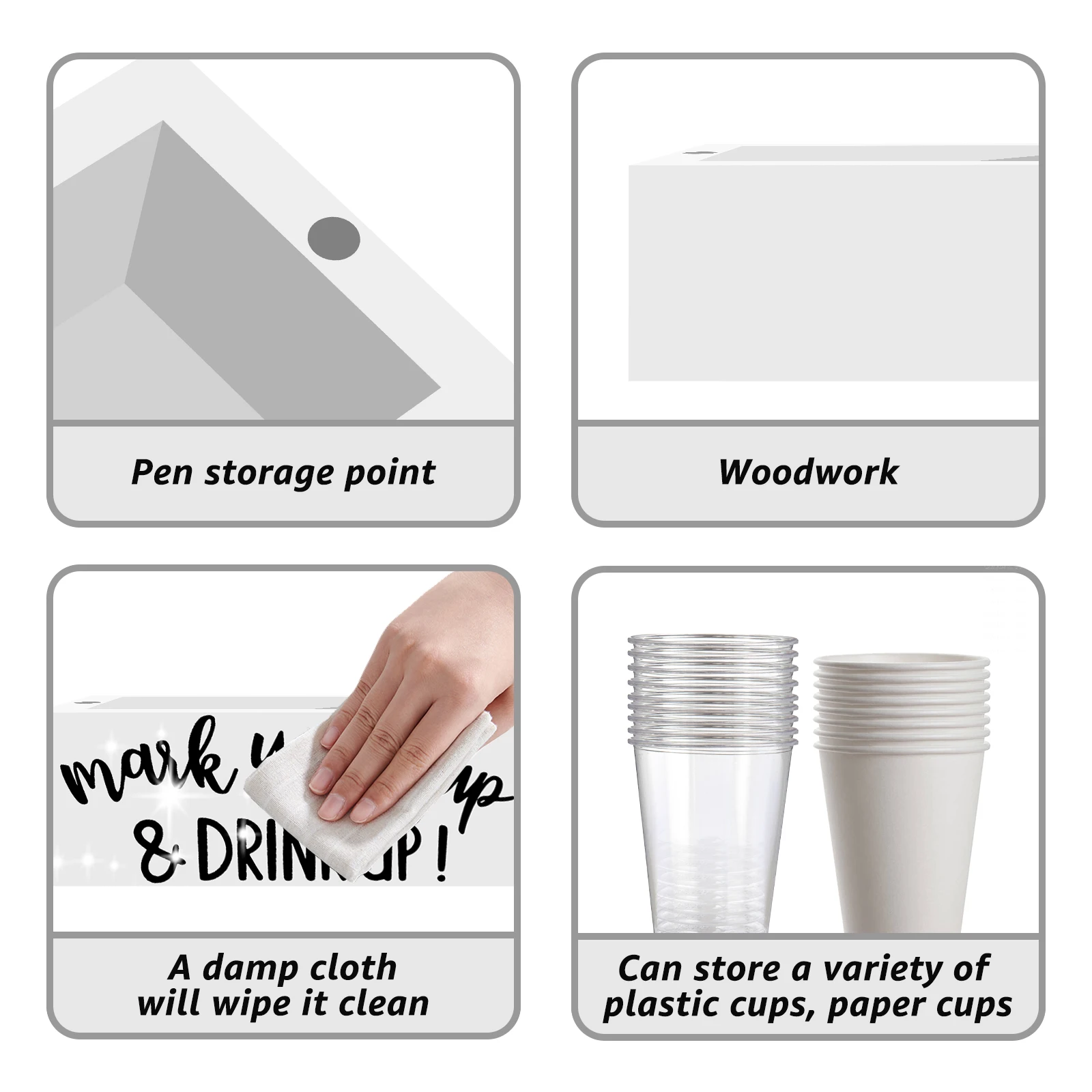 Disposable Cup Storage Holder Multifunctional Desktop Cup Storage Rack Wood Organizer with Marker Holes Desktop Rack