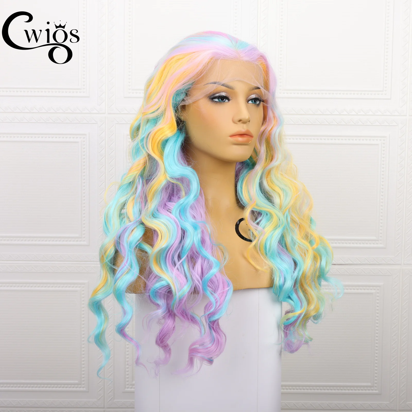 Rainbow Multi-color Wig Look Like Human Hair 13*3 Transparent Pre-Plucked Hairline Futura Synthetic Lace Front Wigs