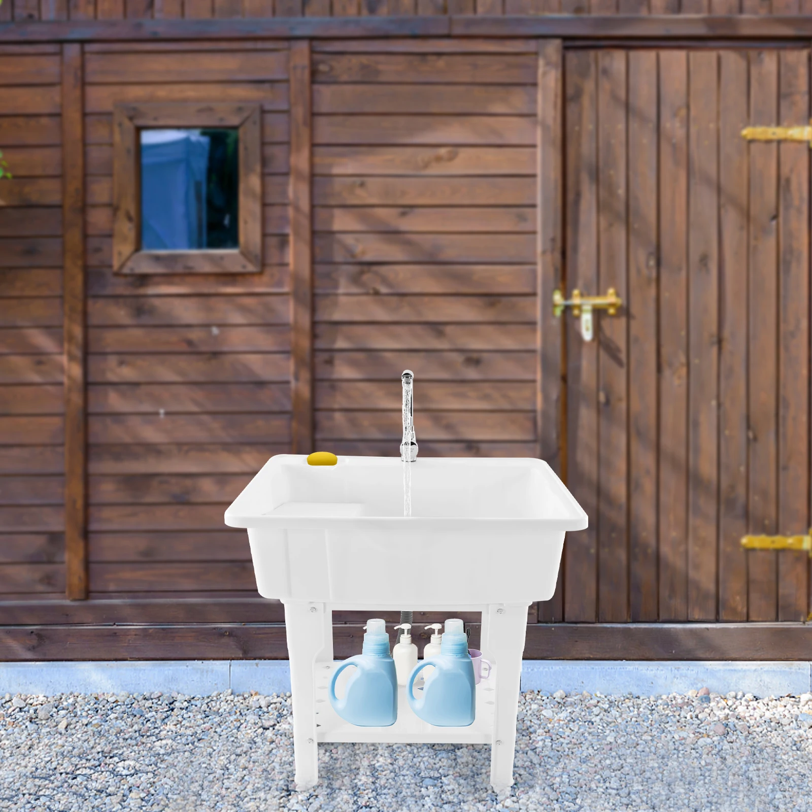 Bymaocar Laundry Sink Plastic Utility Sink Freestanding Wash Tub with Washboard White for Laundry Room Garage Bathroom