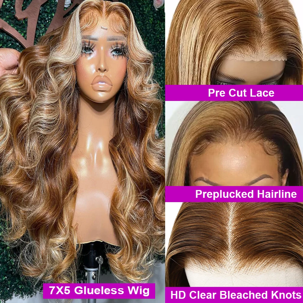 Lace Front Wigs Highlight Wig Brazilian Brown Colored 7x5 13x4 Glueless HD Lace Front Human Hair Wigs For Women Ombre Body Wave