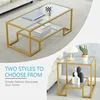 Golden Metal Glass Coffee Table - Two-Tiered with Tempered Glass, Stylish Metal Frame Coffee Table for Bedroom, Dining Room 6