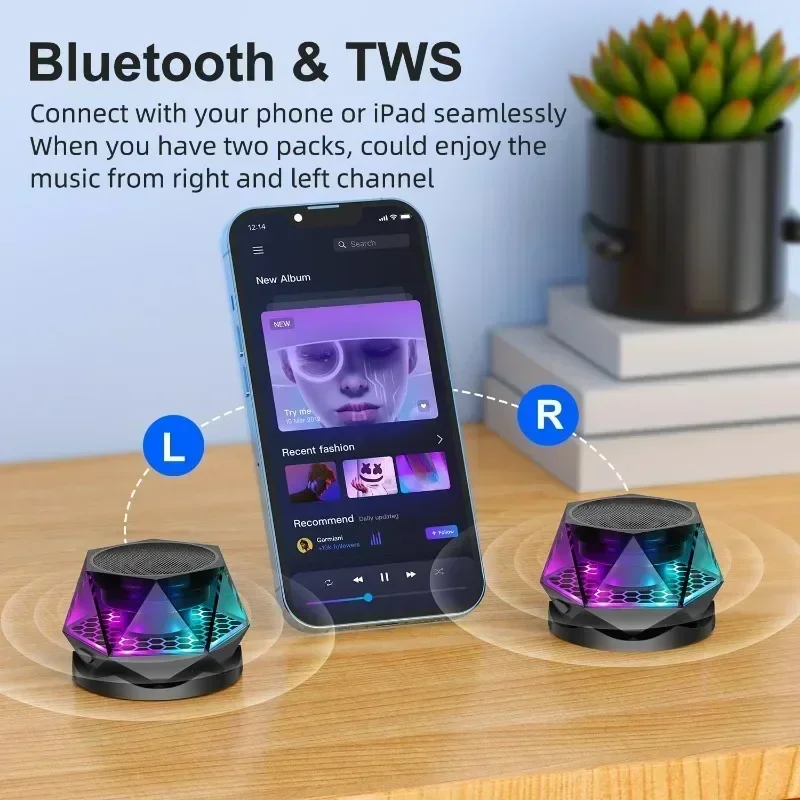 Speaker Bluetooth Wireless Diamond RGB Color Light for iPhone Android TWS Pairing Portable Magnetic Phone Stand