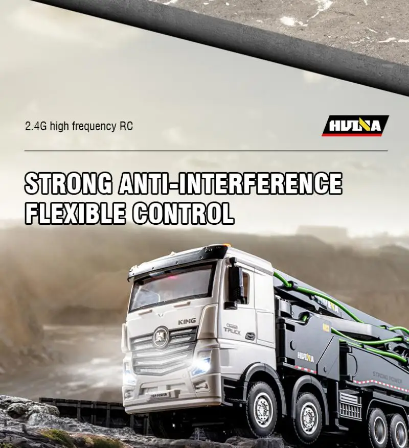 Huina 1/18 11Channel Semi-Alloy Remote Control Diecast Cement Pump Truck Model Construction Engineering Vehicle Children Kid Toy 2
