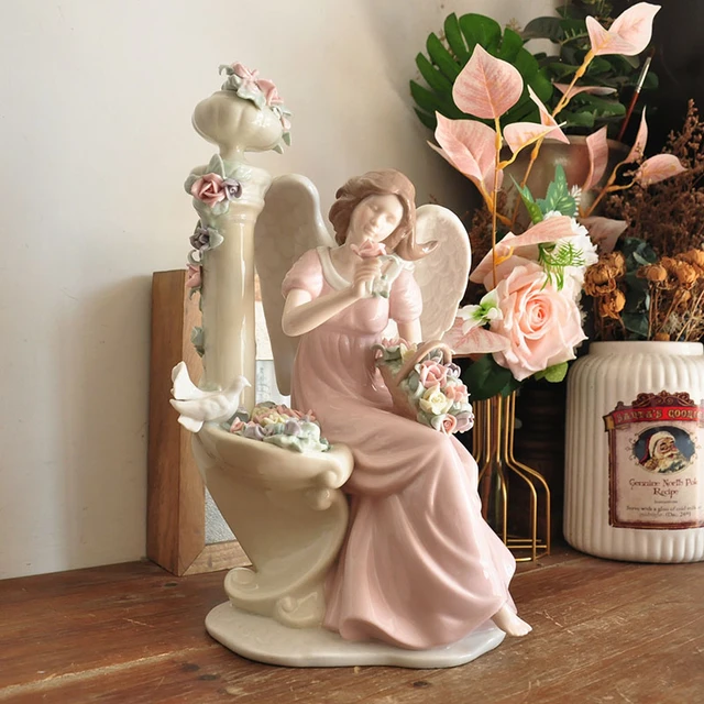 Ceramic Handicrafts Flower Holding Angel Girl Sculpture Porcelain Angel  Figurine Home Room Decoration Bithday Gift Wedding Decor - AliExpress