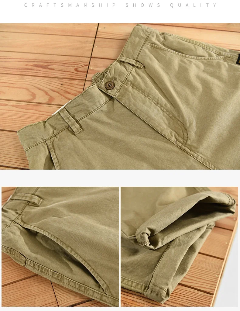 Description Picture 5 of itemSpring New Casual Cargo Trousers for Men Simple 100% Cotton Solid Color Men Clothing Oversize AZ614