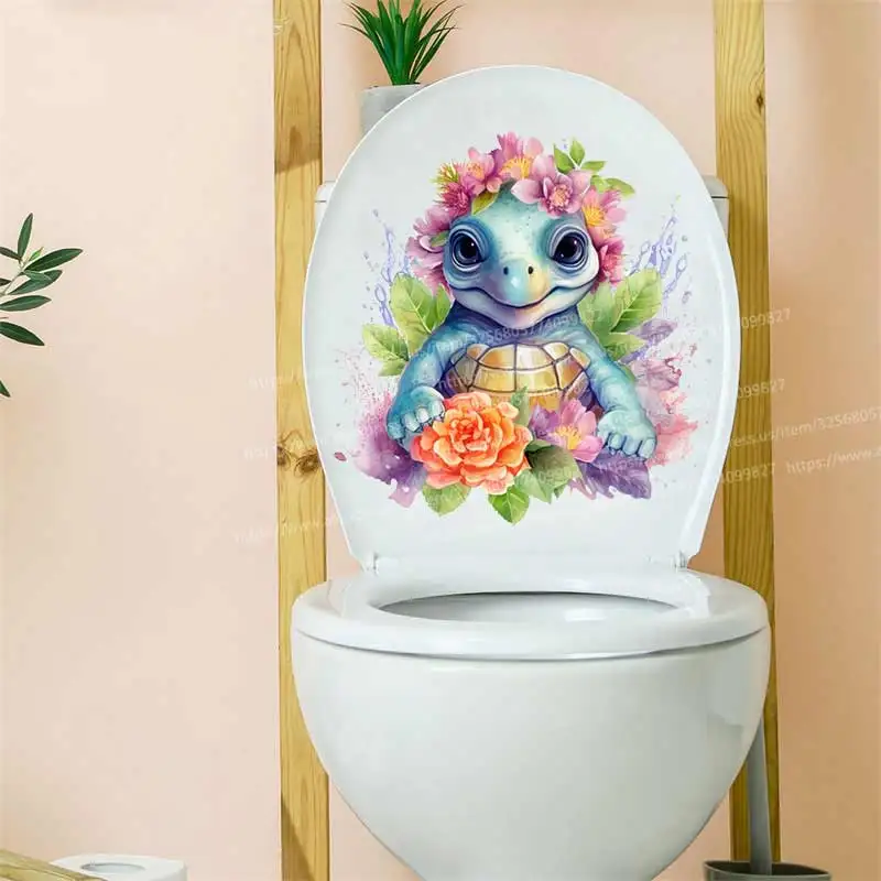 Turtle Toilet Sticker Bathroom Toilet Cover Sticker Wall Stickers Animal Wc Accessories for Home Bathroom Decoration S19