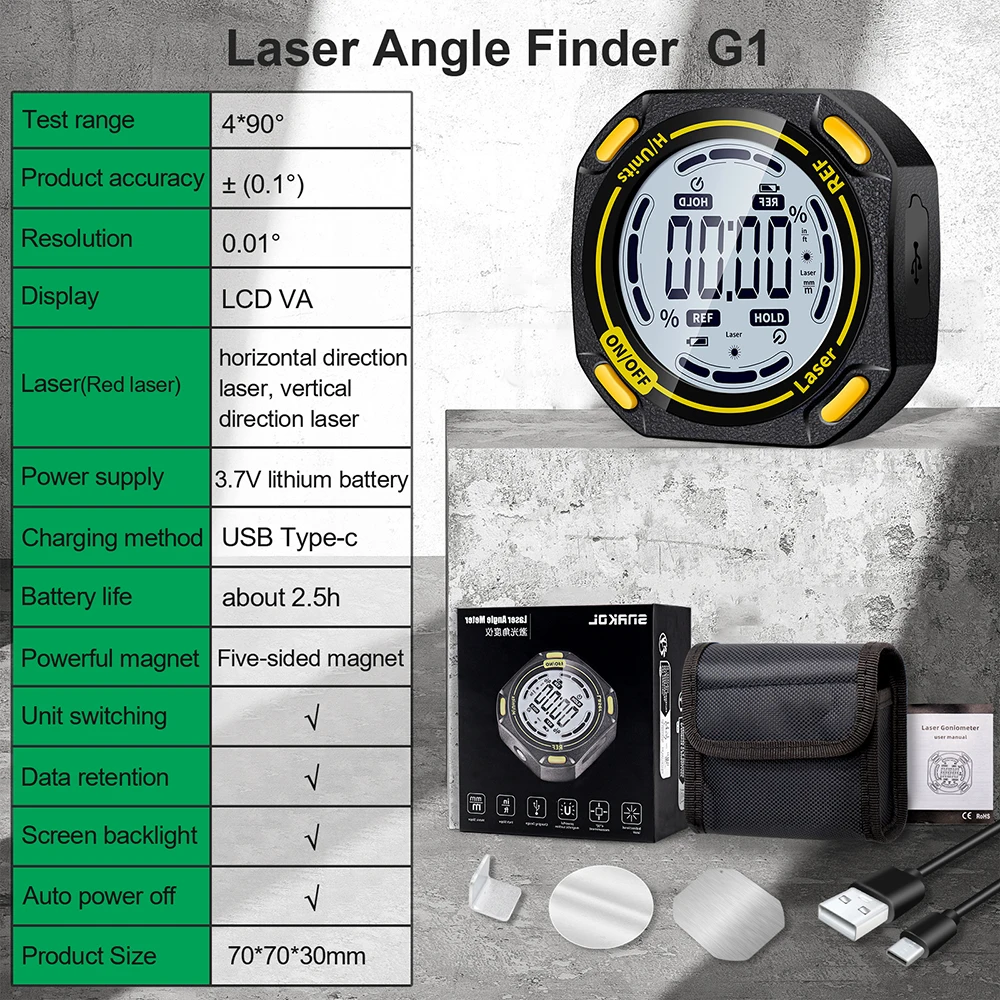 Portable New Angle Protractor Laser Angle Gauge Finder Digital Inclinometer 4*90° Electronic Level for home Type-c charging 6
