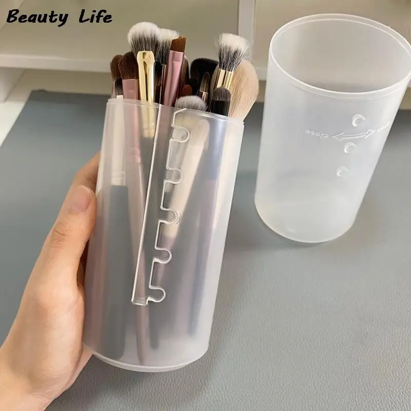 Adjustable Height PVC Makeup Brush Holder Display Storage Cup Organizer with Lid 5
