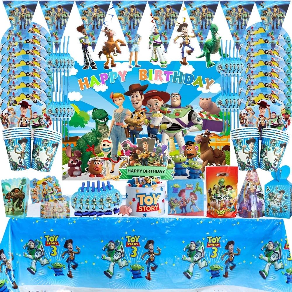 

Disney Toy Story Birthday Party Balloons Banner Background Decoration Disposable Tableware Cup Plate Set Baby Shower Supplies