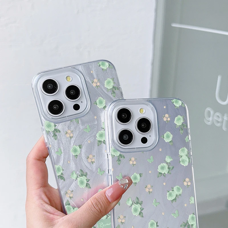 Floral Silver Laser Hard Cover Phone Case