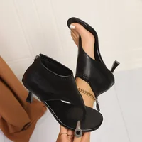 Femmes sandales haute qualité sandales d'été femme couleur unie mi talon talons hauts chaussures femmes bout ouvert tongs sandales femme 2