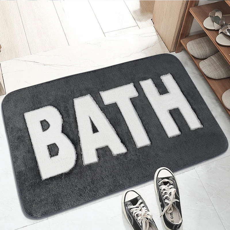 

1pc Microfiber Letter Print Floor Mat, Non-Slip Absorbent Bath Mat, Machine Washable Shower Carpet For Entryways,Shower,Hallways