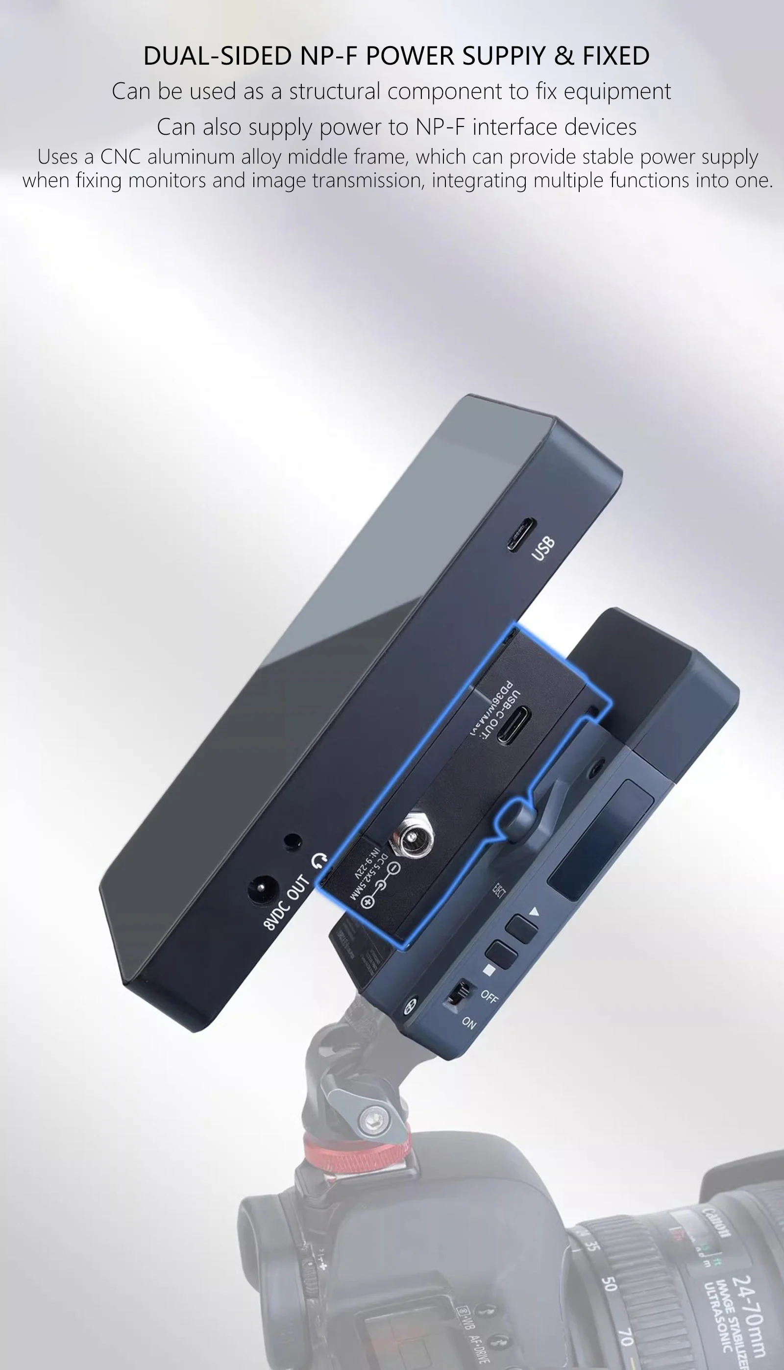 새로운 양면 NP-F 더미 배터리 어댑터 NP-F550/F750/F970 카메라 모니터용 무선 송신기 D-탭-DC 5.5*2.5mm 케이블