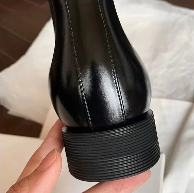 Autumn/Winter New British Style Square Headed Slim, Heels, Thick Sole, Genuine Leather Short Boots for_voghion.com