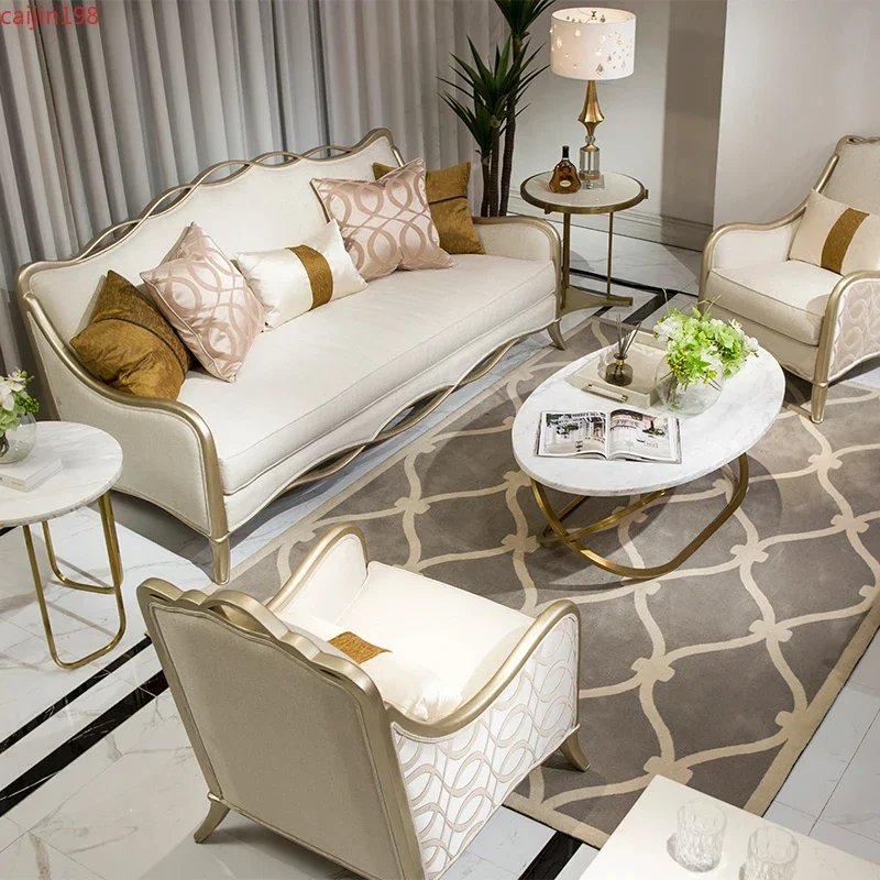 

Диван Loveseat в американском стиле, роскошный кожаный диван из массива дерева, высококачественная ткань, простая Европейская комбинированная мебель для гостиной