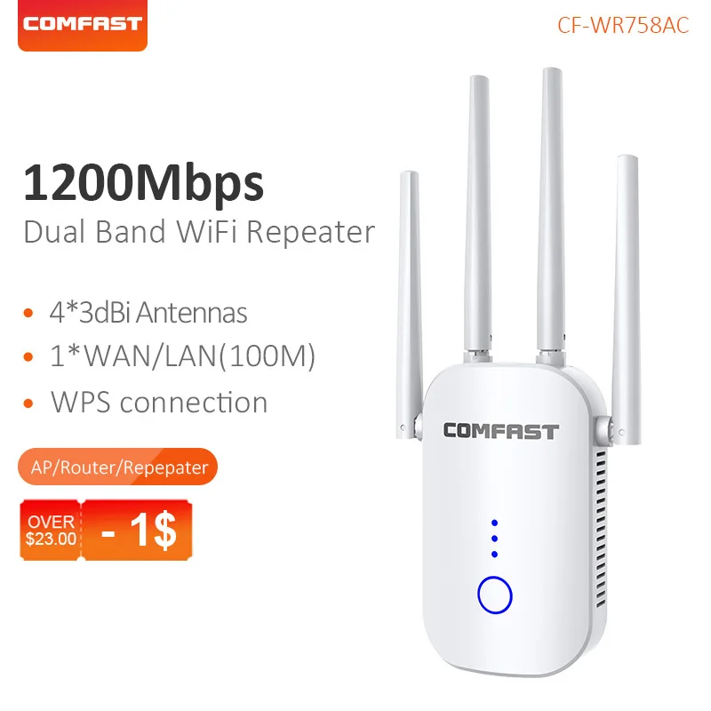 Repetidor Wi-Fi* de doble banda 2,4 GHz y 5 GHz (B/G/N/