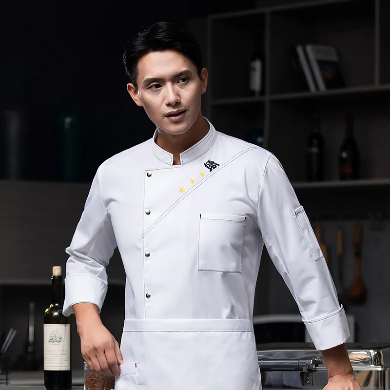 

Chef Overalls Men's Long Sleeve Chef's Uniform Kitchen Clothes Catering Restaurant Hotel Work Clothes Canteen Autumn and Winter