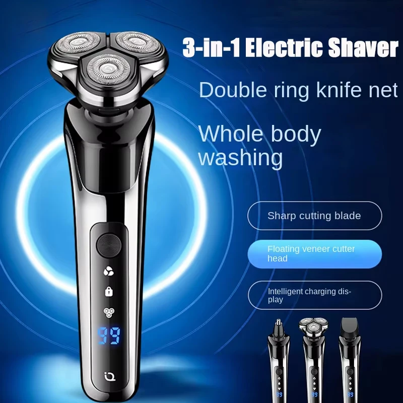 Electric Shaver 3-in-1 Double Head Digital Display Washable Rechargeable Brushless Fast Charge Razor hair trimmer electric razor
