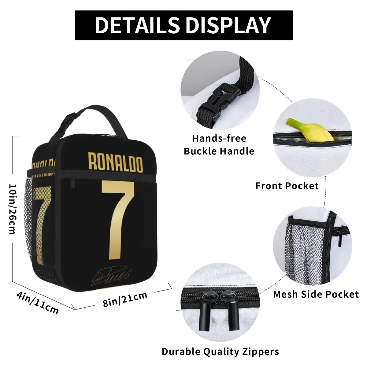 CR7 Cristiano Ronaldo Lunch Bags Insulated Lunch Tote Waterproof Bento Box Resuable Picnic Bags Large Capacity Thermal Bag