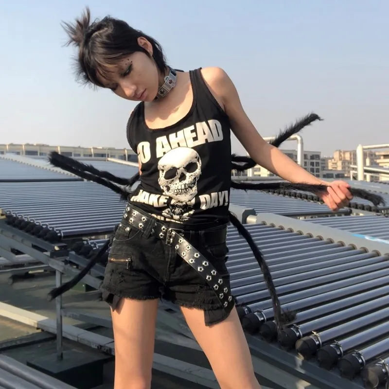 Karrcat Gothic Skull Tank Tops Punk Style Grunge Camisole Japanese