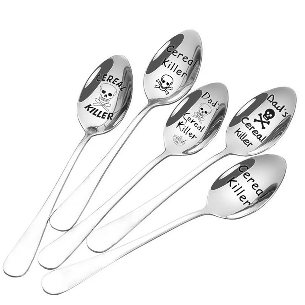 Cutlery Set Long Handle Spoons Stainless Steel Cereal Oats Coffee Spoon Cereal Cutlery Spoon Christmas Gift for Kids Men Women