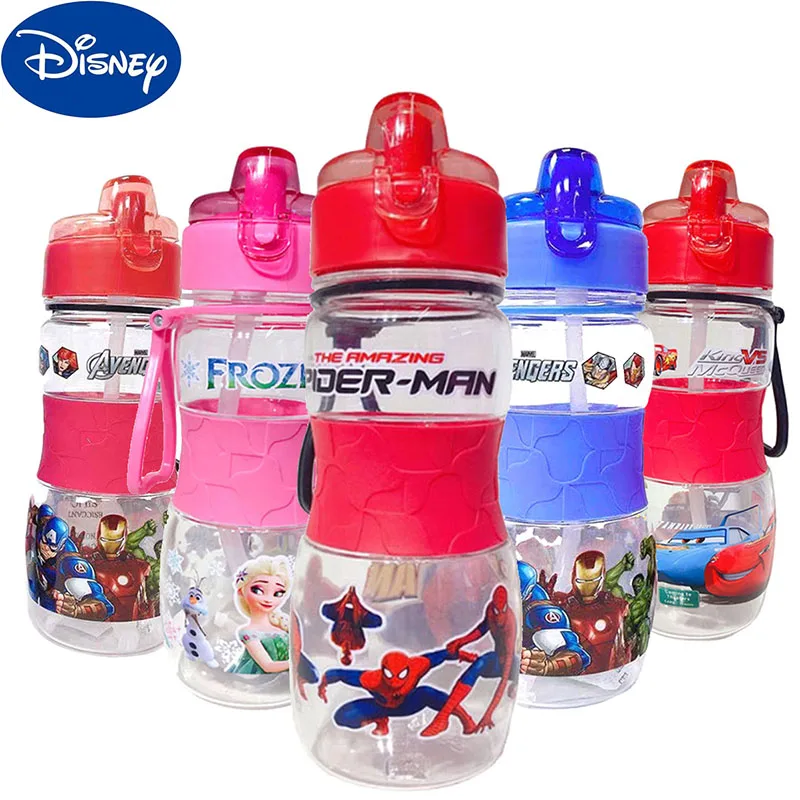 

Disney Marvel Spiderman Frozen The Avengers Cars Water Sippy Cup Cartoon Kids Feeding Cups with Straws Outdoor Portable Bottles