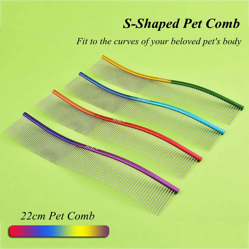 22cm S-shaped Pet Rainbow Comb Cat Grooming Comb Stainless Steel Dog Comb Dense Teeth Cleaning Brush Hair Removal Pet Supplies 22cm S-shaped Pet Rainbow Comb Cat Grooming Comb Stainless Steel Dog Comb Dense Teeth Cleaning Brush Hair Removal Pet Supplies