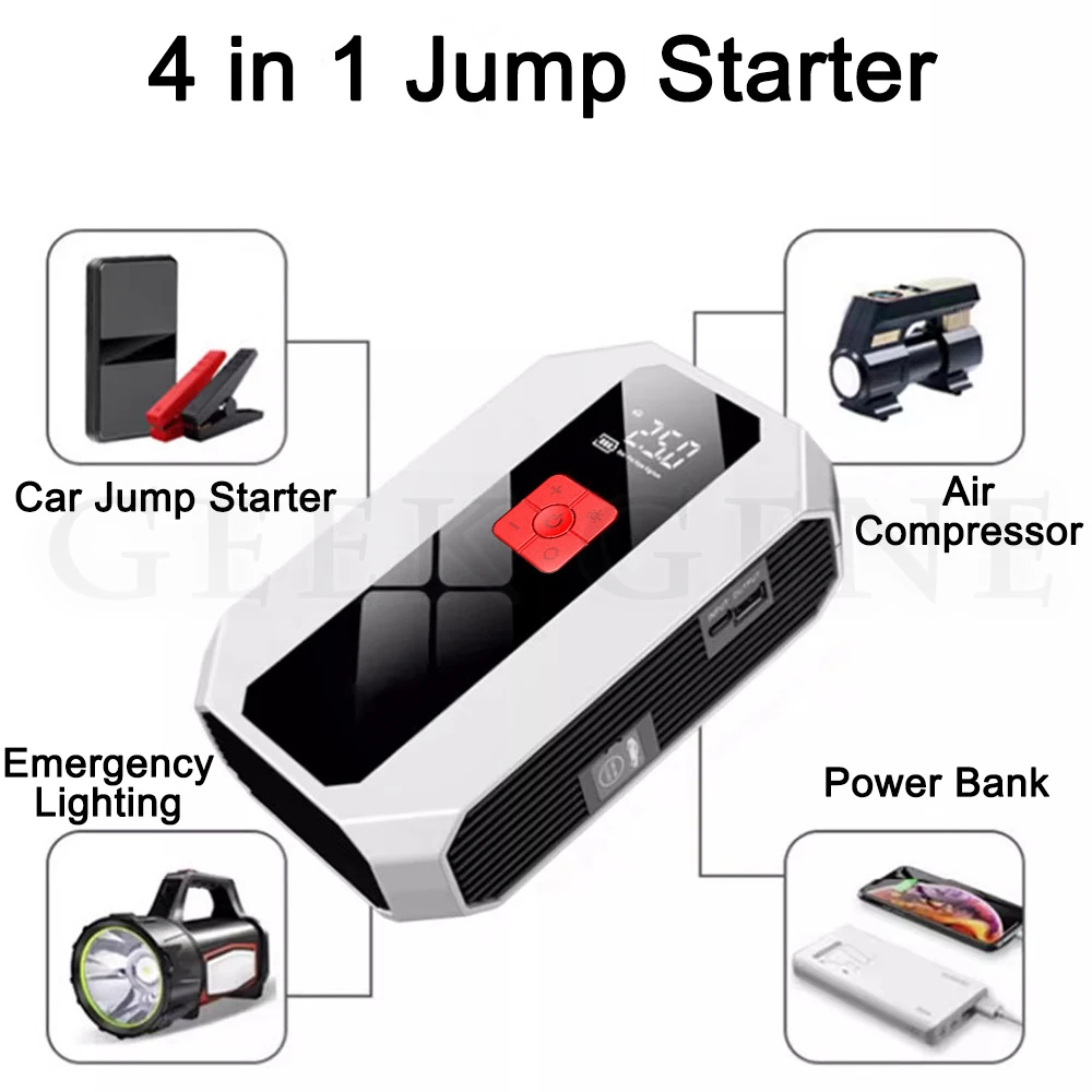 4 In 1 Car Jump Starter Power Bank Air Compressor Inflator Pump 2000A Portable Power Station Car Battery Charger Booster