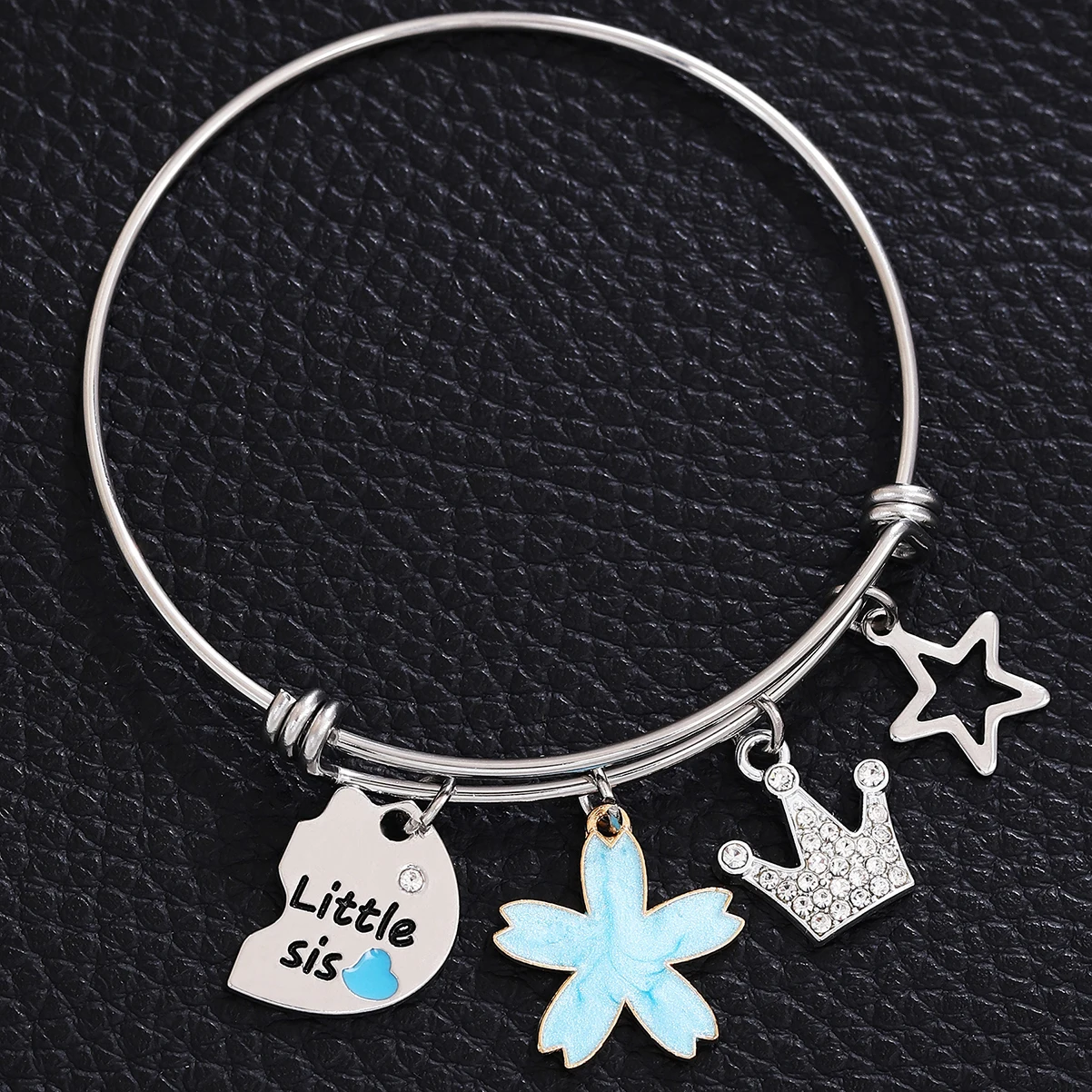 3pcs Heart Puzzle Star Crown Moon Pendant Bracelets Set For Women