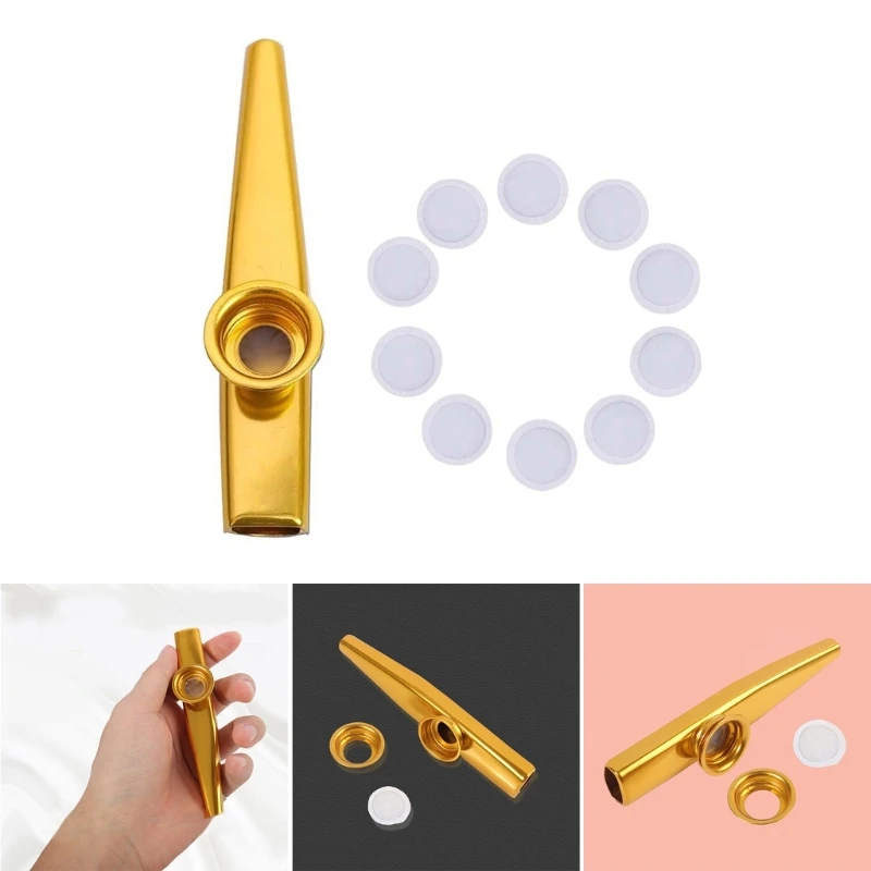 Metal Kazoo with 10 Flute Membranes Mouth Kazoo Musical Instruments Good Companion for Ukuleles, Violin, Guitar,Piano