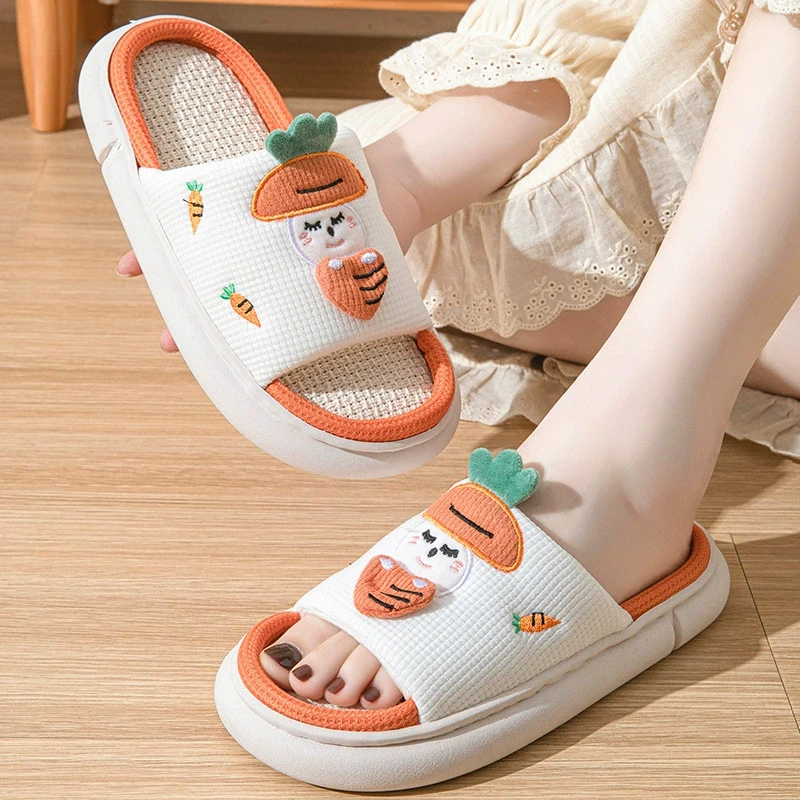 Linen Slippers For Women Non Slip EVA Sole Indoor Slides