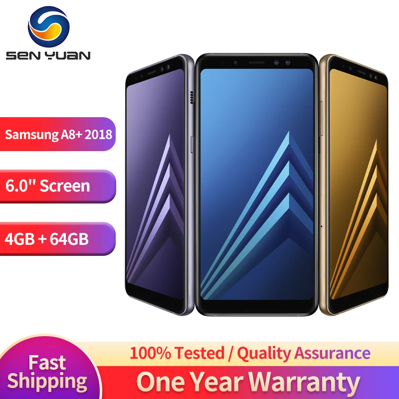 

Original Samsung Galaxy A8+ (2018) A730F 4G Mobile Phone Dual SIM 6.0'' 4GB RAM 64GB ROM 16MP CellPhone Octa Core SmartPhone