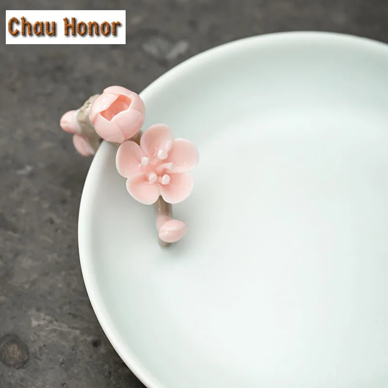 Handmade Knead Pink Plum Blossom Ceramic Teacup Coaster Boutique Azure Ru Kiln Celadon Heat Resistant Placemats Kung Fu Teaware