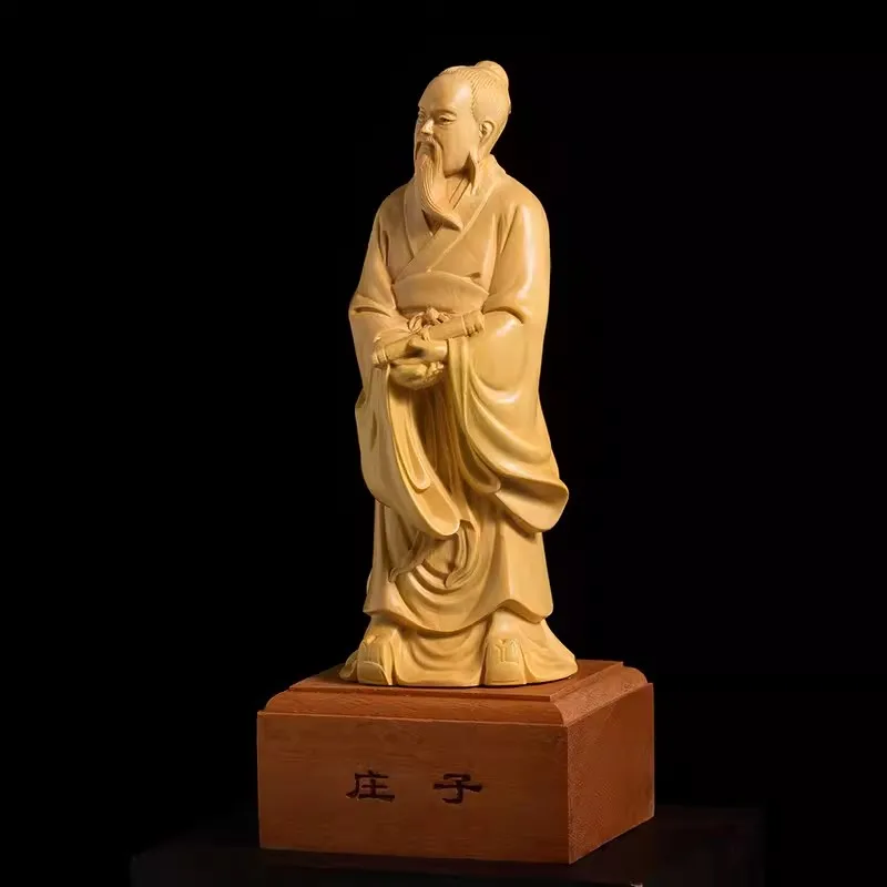 Chuang tzu Sculpture Zhuangzi Wood Carving Chinese Historical Figures Hand Carved Solid Wood Small Ornament Man Gift 19cm