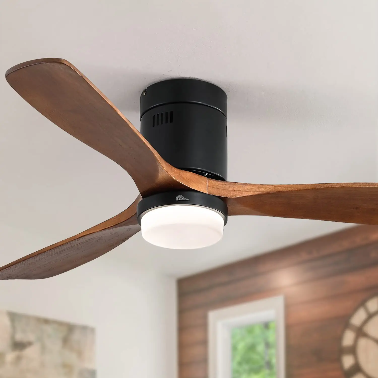 

High-Power Silent Motor Wooden Ceiling Fan with Light, Remote Control, and Timer Shutdown 6-Speed Fan and Three-Color 24W Light