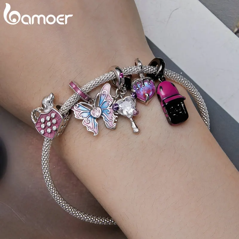 LaMenars Charm Animal Papillon Fleur - Argent 925 - Breloque Bracelet