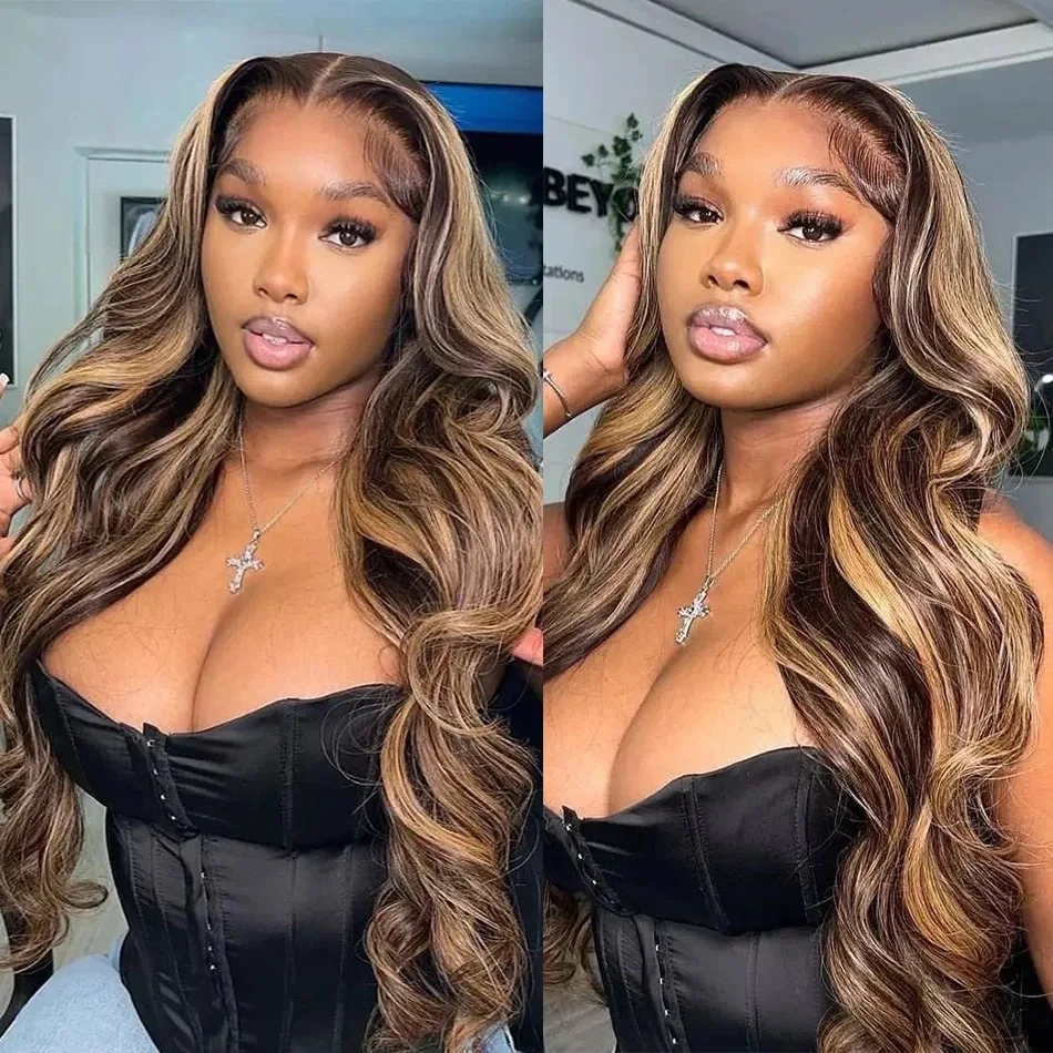 Body Wave Lace Front Wig Brazilian Colored Human Hair Wigs For Black Women Honey Blonde Highlight 30 Inch HD Frontal Lace Wigs