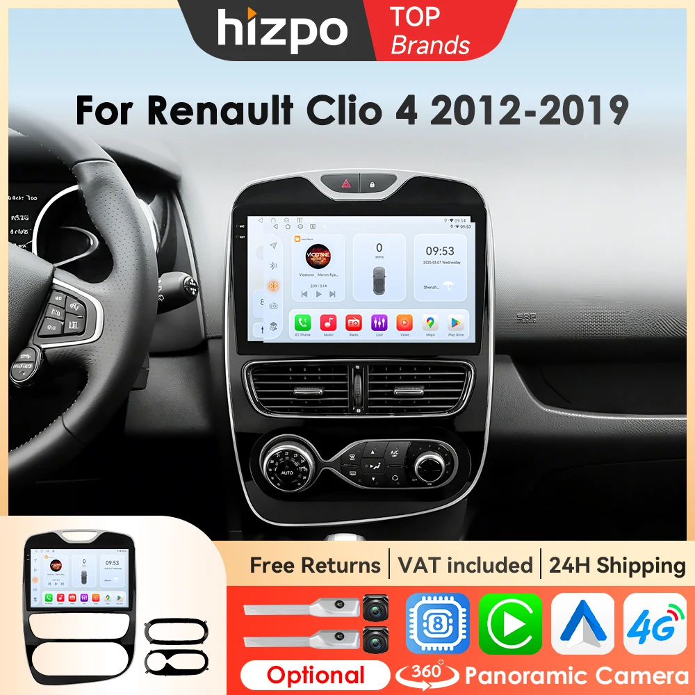 Hizpo Autoradiosysteme Touchscreen für Renault Clio 4 2012-2019 Kabelloses Carplay Android Auto Stereo GPS Navi FM RDS SWC DSP