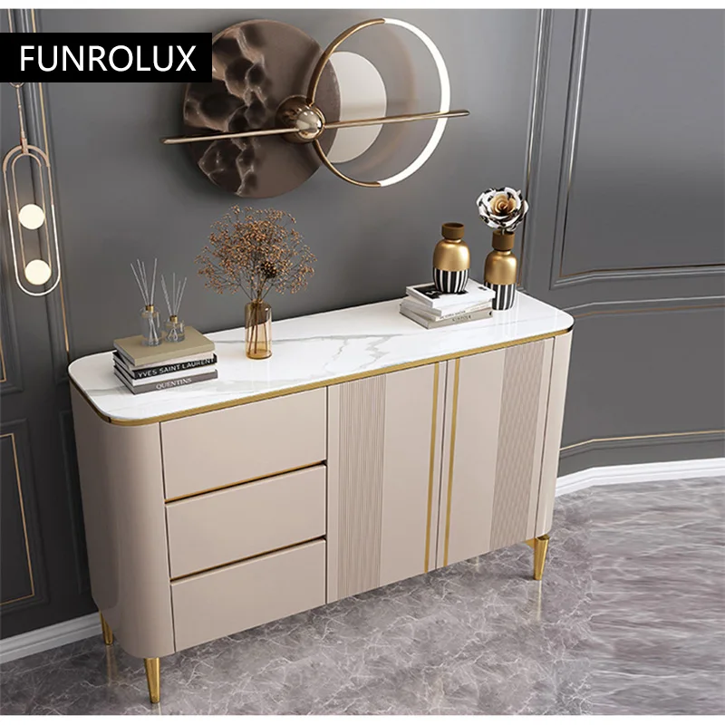 Light Luxury Dining Sideboard Storage Cabinet Living Room Entryway Cabinet Modern Simple Dining Room Marble Side Table