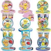 Pokemon Birthday Party Decor Pikachu Disposable Tableware Tablecloth Cup Plate Napkin Balloons Baby Shower Kids Party Supplies